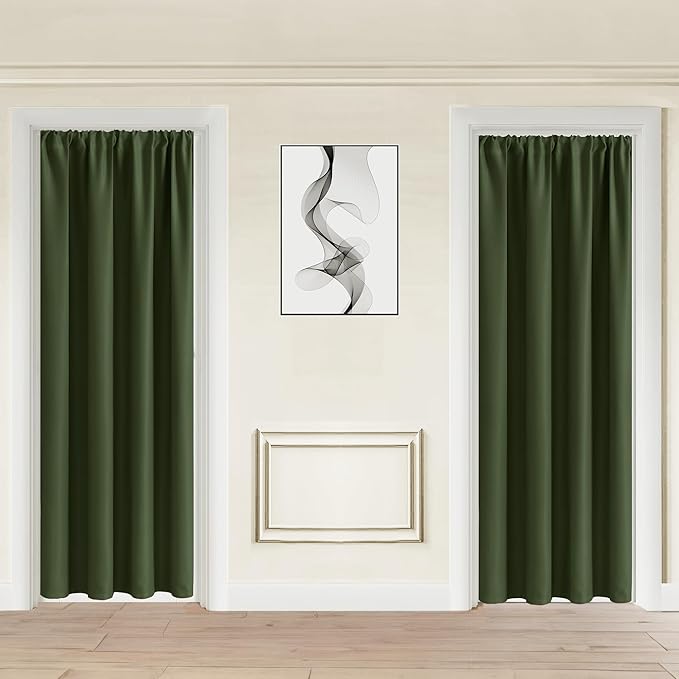 JIUZHEN Blackout Doorway Curtains 80 inch Length - 2 Panels Thermal Insulated Privacy Soundproof Rod Pocket Closet Door Curtains Room Divider for Bedroom,Office, 42 x 80 inches,Olive Green