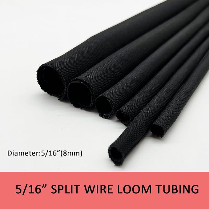 Braided Split Wire Loom Black Wire Cover Protective Harness Tubing Cable Management Self Wrap Cord Sleeve Mesh Woven 5/16"-35ft