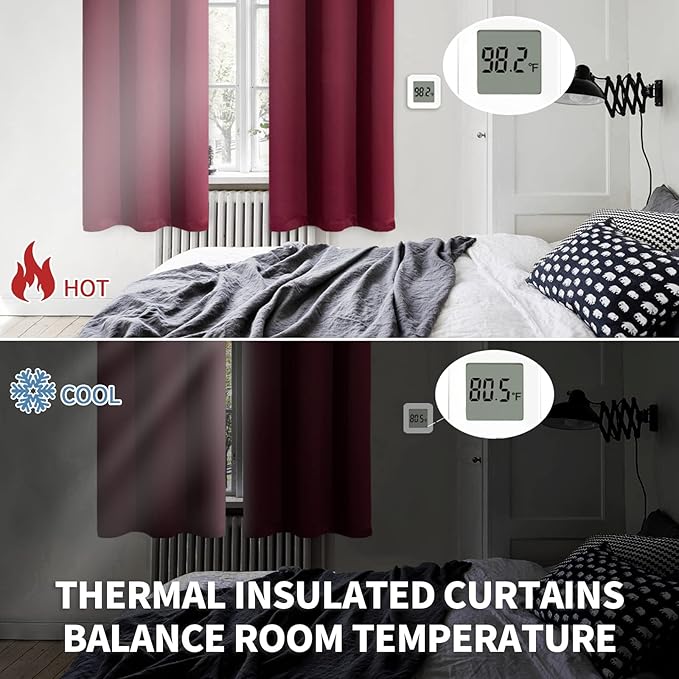 BGment Blackout Curtains for Bedroom - Grommet Thermal Insulated Room Darkening Curtains for Living Room, Set of 2 Panels (52 x 72 Inch, Burgundy)