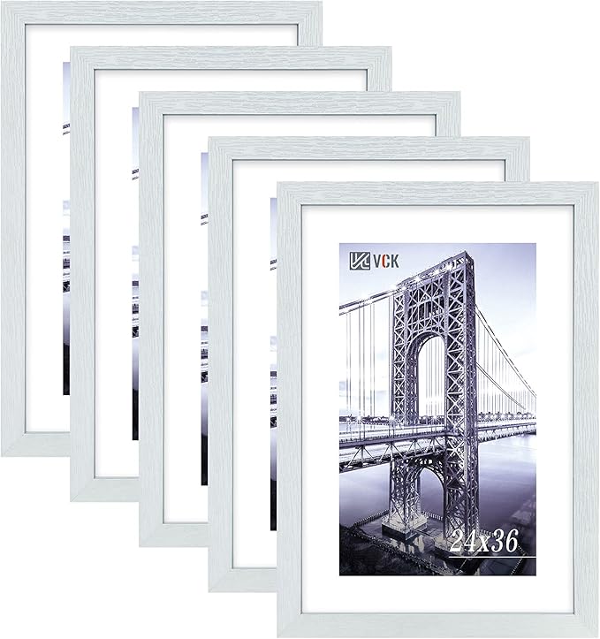 VCK 24 x 36 White Wood Frame for Wall with Plexiglass Hanging Hardware Picture Frame Large Poster Frame for Artwork Certificate Included 5 Pack