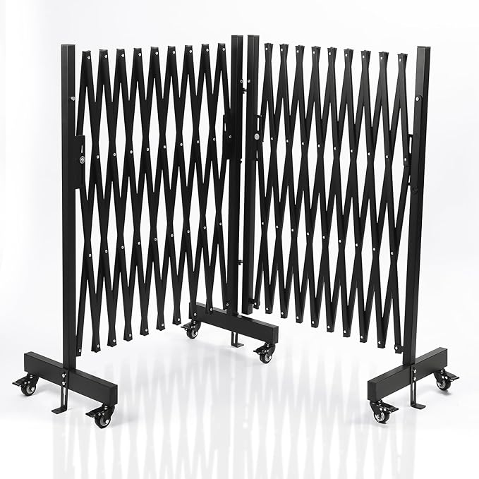 18 FT 44" High Industrial Metal Expandable Barricade，Retractable Traffic Fence with Casters, Folding Security Gate,Portable Barricade Gate for Construction Area, Traffic Control,Driveway and Garden
