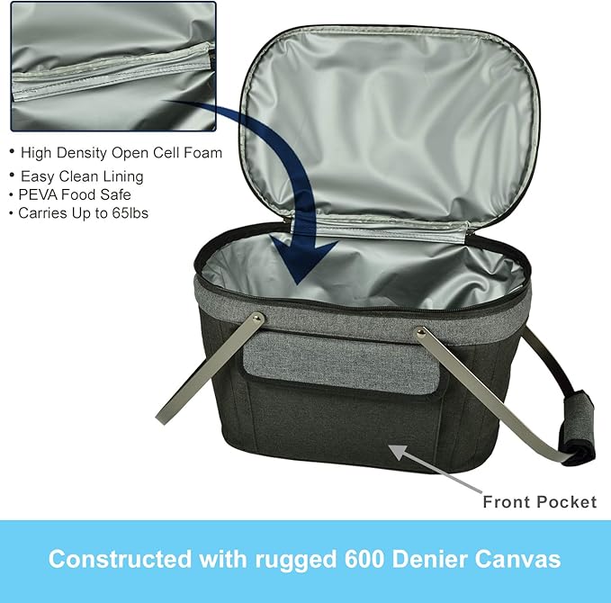 Picnic at Ascot Patented Insulated Folding Picnic Basket Cooler- Designed & Quality Approved in The USA