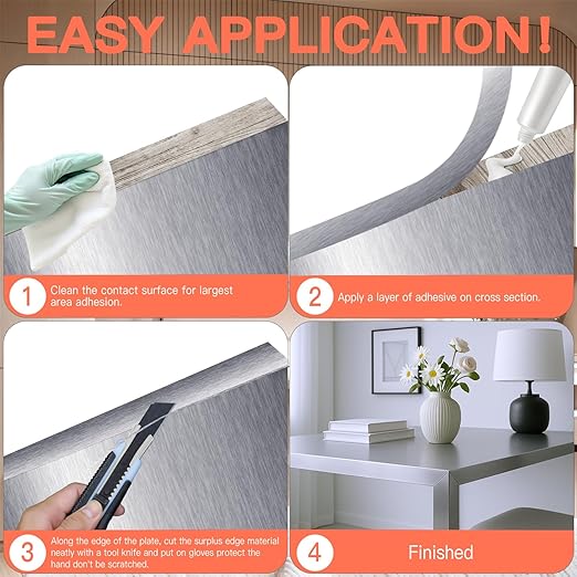 GSCIT Club Silver Edge Banding, 1/2 Inch x 25ft Aluminum Brushed Edge Banding PVC Edge Trim for Cabinet Repair Furniture