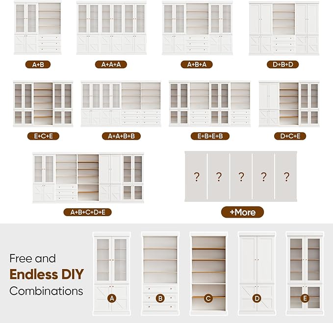 70.8" Tall Farmhouse Kitchen Pantry Cabinet with Doors, Modular Storage Cabinet with 4-Tier Adjustable Shelves, White, Wooden Hutch for Living Room, Kitchen