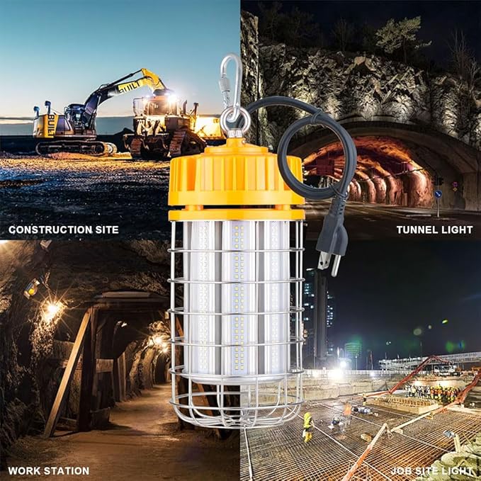 150W LED Temporary Work Light, 19500LM 5000K Daylight Hanging Construction Lights, 100-277VAC, IP67 Waterproof Portable Linkable Job Site Lighting with Hook for Workshop Area Lighting