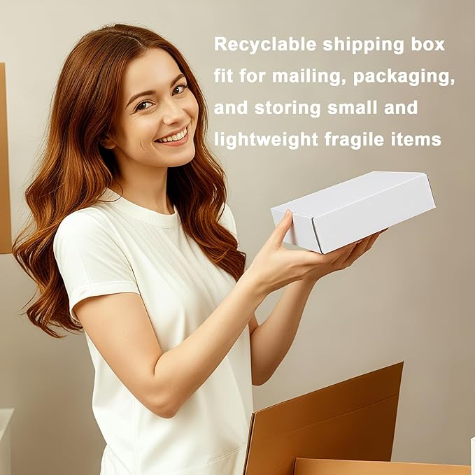 MEBRUDY 8x6x2 Inches Small Shipping Boxes Pack of 50, White Corrugated Cardboard Mailer Boxes for Packaging Small Business