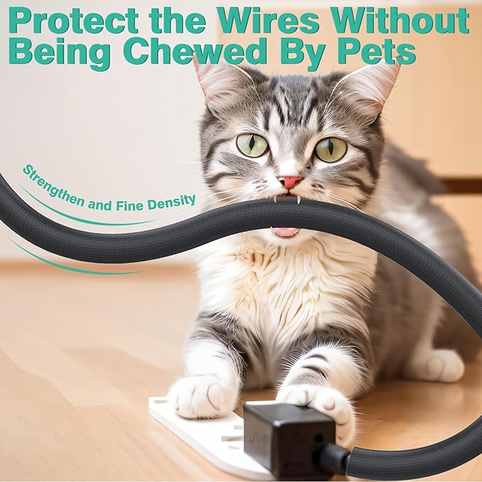 Dog and Cat Cord Protector 25ft - 3/8inch, Flexible Cable Sleeve for Easy Cord Management, Protects Cables from Pets Chewing, Ideal for USB, Power, Audio and Video Cords - Black