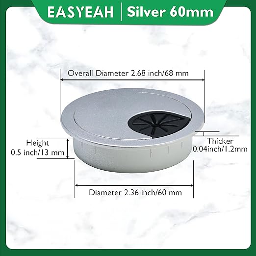 2 Pcs Desk Grommet 2-3/8" / 60 mm, Desk Cord Hole Cover, Cable Grommet ABS Plastic, Desk Hole Grommet for Home & Office Pc, Detachable Cable Cord Organizer-Silver Sand
