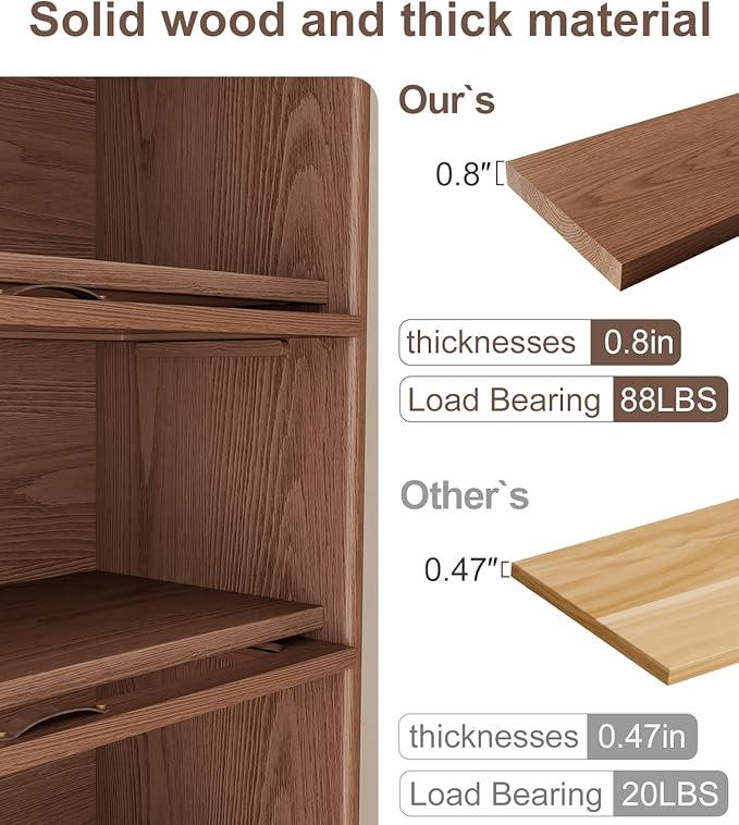 Solid Wood Bookcase 5 Tier Bookshelves with Tempered Glass Flip-Up Doors 72Hx13.7Dx32W" Brown Finish Cube Storage Organizer, Bookshelf Versatile Pantry Cabinet with Storage for Kitchen Home Office