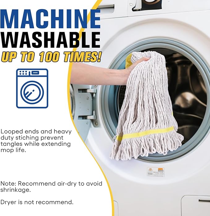 Matthew Cleaning Commercial Mop Head Replacement, 5 Inch Wide Headband, Looped End Cotton Blend String Wet Mops for Floor Cleaning, 24 oz Large, Case Pack 12 Pcs White