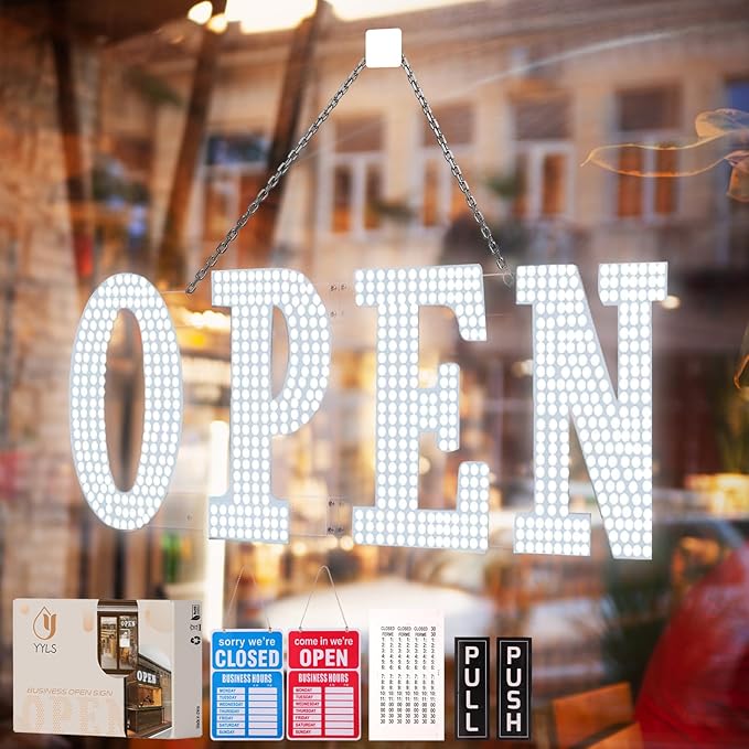 LED Open Signs 30"x10" Ultra Bright Business Hour Sign with Hanging Installation for Window Stores, Hotel, Store, Bar, Retail Shop, Salon, Restaurant