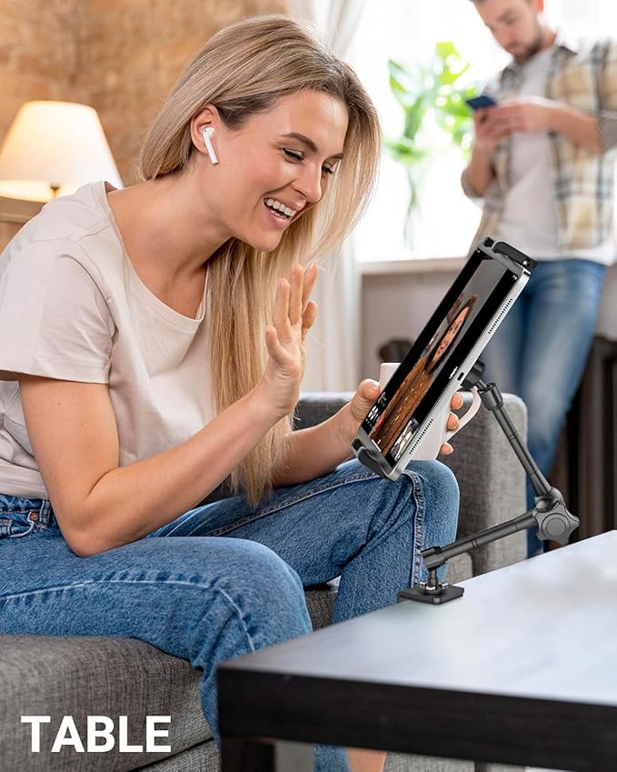 Metal Kitchen Tablet Stand, Fit for 6.1-15.6" Devices, Magic Long Arm Mount for Cabinet, Desk, Table, with 360° Foldable Rotation Aluminum Holder, Compatible with iPad Pro/Air/Mini, Galaxy Tab