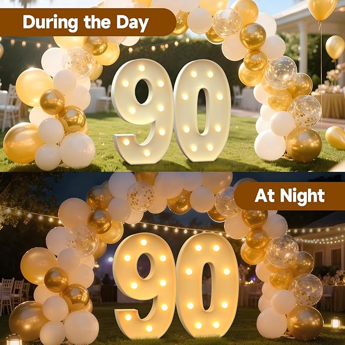 3FT Marquee Numbers 90, Large Light up Number 90 for Birthday Party Supplies, Sign, Backdrop, Happy 90th Birthday Decorations for 90 Years Old Women Men