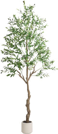 2 Pack Artificial Olive Tree 7FT, Tall Faux Olive Trees with White Pot for Indoor Outdoor, Realistic Potted Plant Natural Wood Trunk, Leaves and Fruits for Home Office Decor (2, 7FT)
