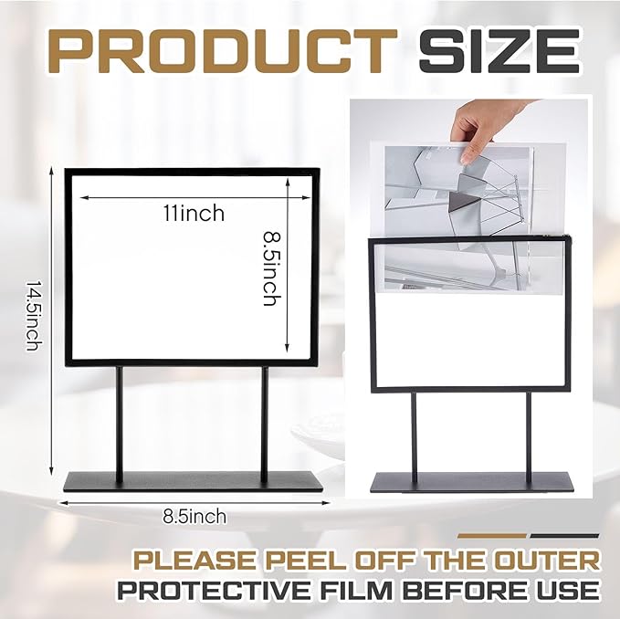 Zhengmy Tabletop Sign Holder with Flat Base Double Sided Countertop Sign Holder Desktop Display Stand Metal Poster Display Stand for Office Store Restaurant Hotels, Black(11" X 8.5",Horizontal,2 Pcs)