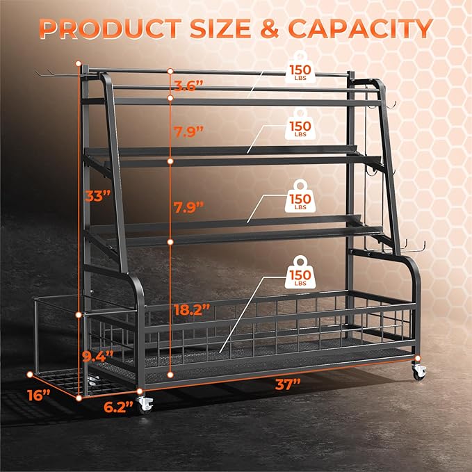 Updated XL Dumbbell Rack Stand, 4-Tier Adjustable Weight Rack for Dumbbells, Heavy Duty Home Gym Storage Rack for Kettlebell,Yoga Mat Holder, Equipment Storage Organizer with Wheels