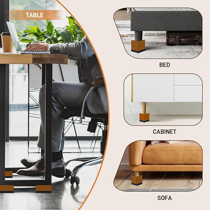 Bed Risers, Furniture Raise Blocks, 3 inch Stilts Heavy Duty for Bed Couch Desk Sofa Table Lifts, Furniture Legs Lifters Support up to 1300 Lbs (Brown, 8 Pack Set)