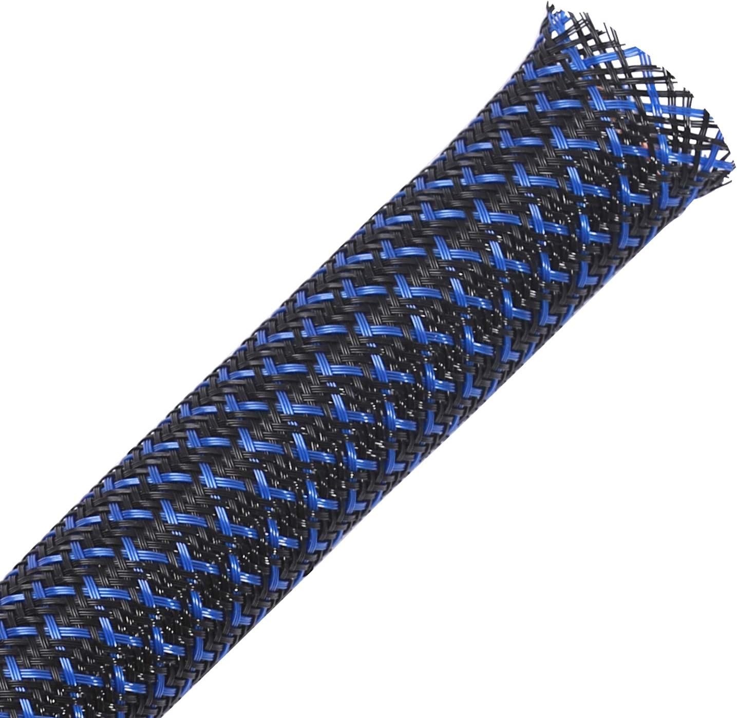 PET Expandable Braided Sleeving 100Ft-1 inch Wire Loom, Aibole Cable Sleeve Wrap,Black&Blue Blackblue