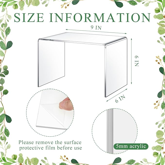2 Pcs 9 x 6 x 6 Inch Large Acrylic Risers Display Stands 5 mm Thick Acrylic Shelf Riser Showcase for Collectibles Jewelry Cupcakes Food Figures Perfume Cabinet (Clear)