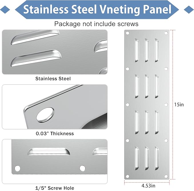 4 Pack Stainless Steel Venting Panel for Grill Accessory Stainless Steel Vent Cover Grill Vent for Masonry Fire Pits Outdoor Kitchen Vent, 15" by 4-1/2"