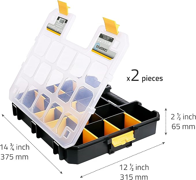 CANOPUS Craft Organizer, Set of 2 Interlocking Cases with Adjustable Compartments, Briefcase-Type Hardware & Parts Organizer, Toolbox Set for Bolts, Nails, Screws, and Other Small Parts