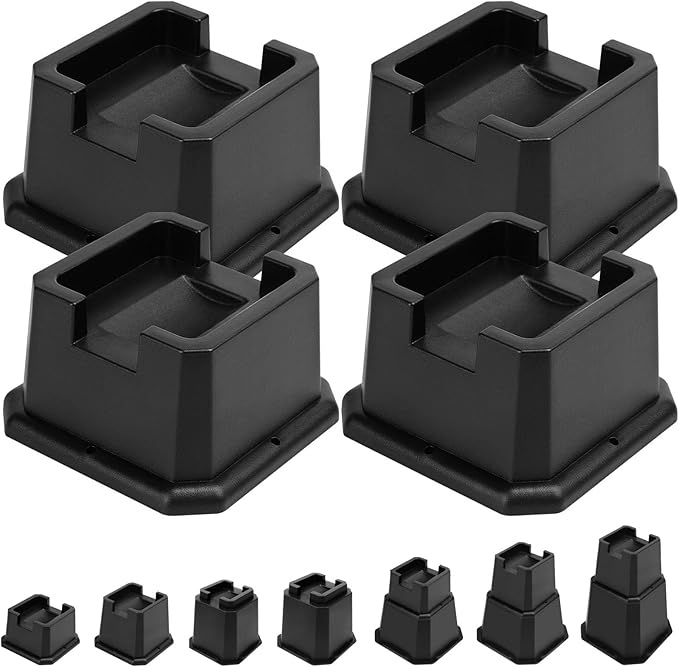 shouwuhho Bed Risers 2 inch, Furniture Risers Elevation in Heights 2 3 4 5 6 7 8 Inch Heavy Duty, Bed Lift Risers for Caster Wheels or Posts of Bed Table Couch, Support up to 6000 lbs, Black, 4 Pack
