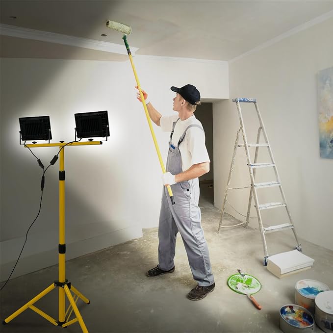 21000Lumen Work Lights with Stand, 2 Head LED Work Light with Adjustable and Foldable Tripod Stand, IP66 Waterproof Portable Work Light for Outdoor Workshop Garage Construction Site Job Site