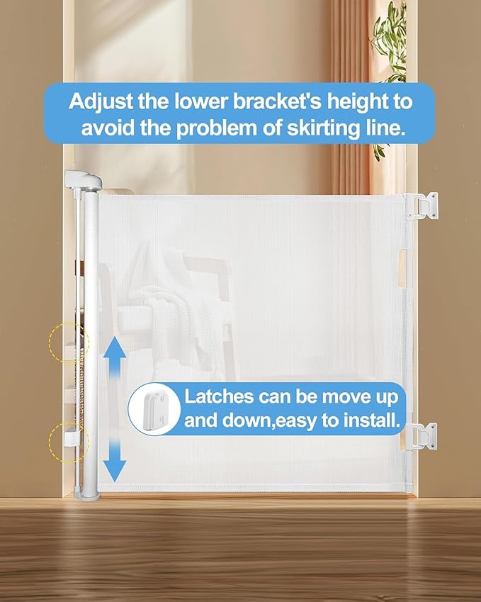 (2 Pack) Retractable Baby Gate for Doorways and Stairs, Mesh Safety Gate for Pet, Indoor & Outdoor Use, One-Hand Operation, Easy Installation, 33.6" Tall, Expands to 55" Wide（White,33.6"x55")