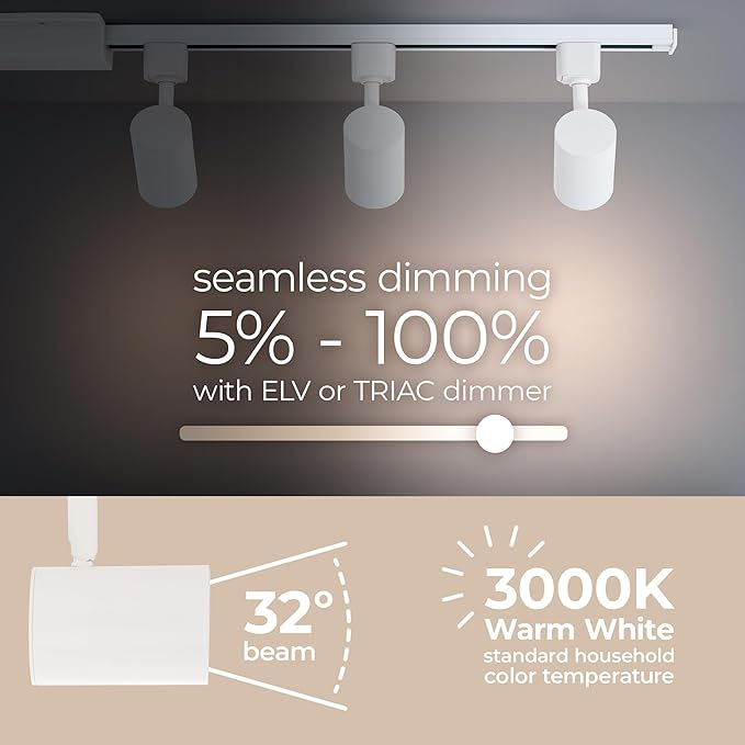 Amped Collection 3-Light 48in Field Cuttable LED Track Lighting Kit with 3 LED 5-CCT Selectable Track Heads, 4ft Track, End Caps, Floating Feed in White Finish