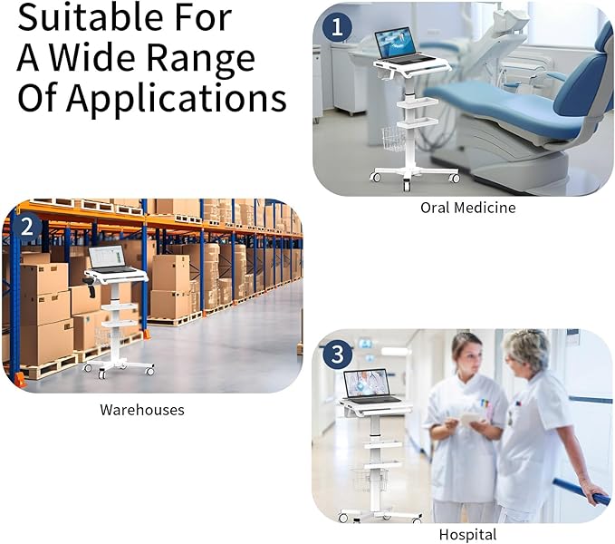 Anti-Theft Medical Laptop Cart with Scanner Holder | Mobile Workstation with Gas Lift | Height Adjustable 31.5" - 47.2" | Secure Storage & Multiple Drawers