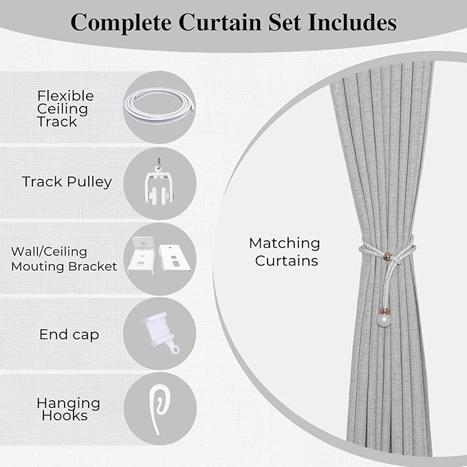 Faux Linen Semi Sheer Divider Curtain with Flexible Track, Light Filtering Privacy Curtain for Patio Sliding Glass Door or Room Divider Drapes, Living Room Bedroom, Natural Linen, 72"W x 84"L,1 panel