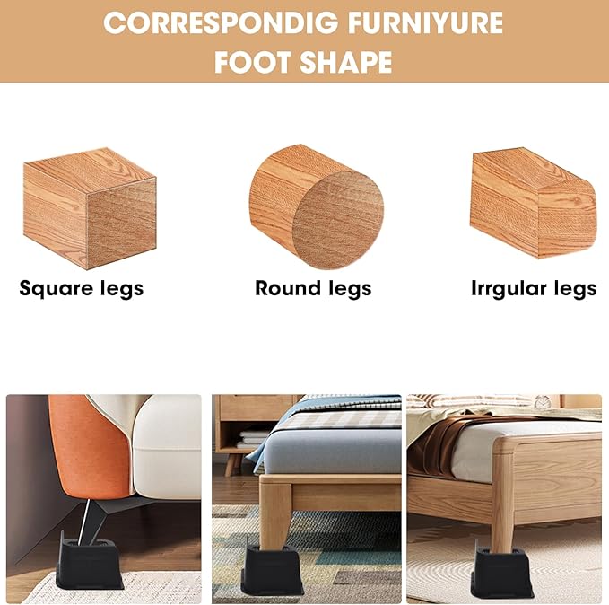 Bed Risers 2 inch, 3 inch, 4 inch, 6 inch or 8 inch Heavy Duty Furniture Risers, Up to 6000 Lbs L Shaped Design Bed Lifts Blocks for Couch Desk Sofa Table (Dark Brown 4 Pack, 4 Inch)