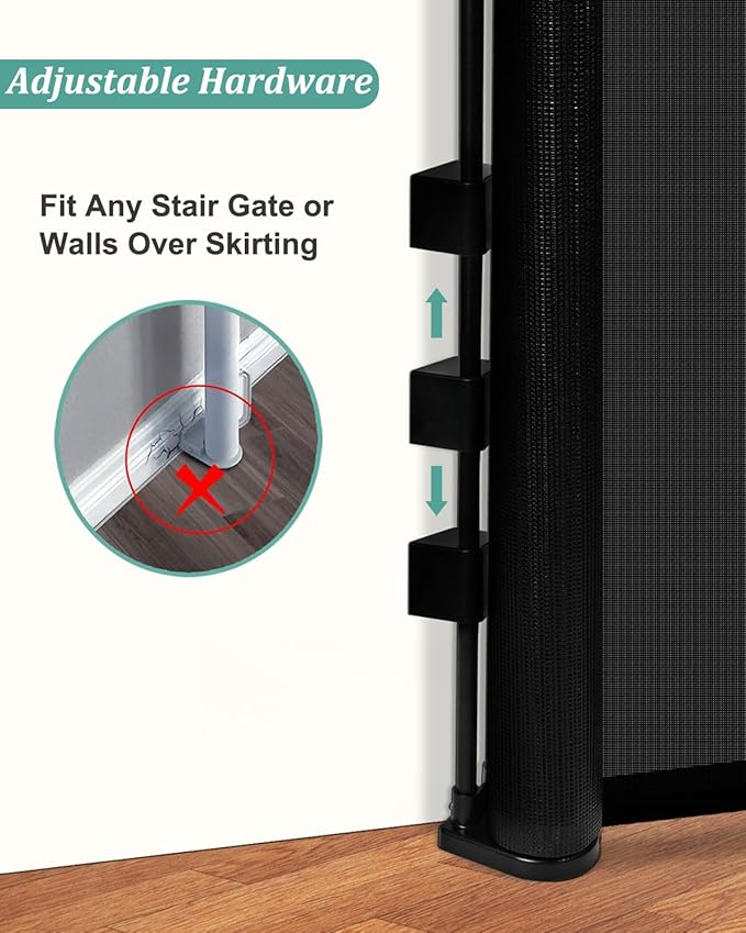 50 inch Retractable Baby Gates 34 inch Tall, Retractable Gate with Reinforced Strip Design to Prevent Crawling Through, Retractable Dog Gate for Stairs, Doorways, Hallways