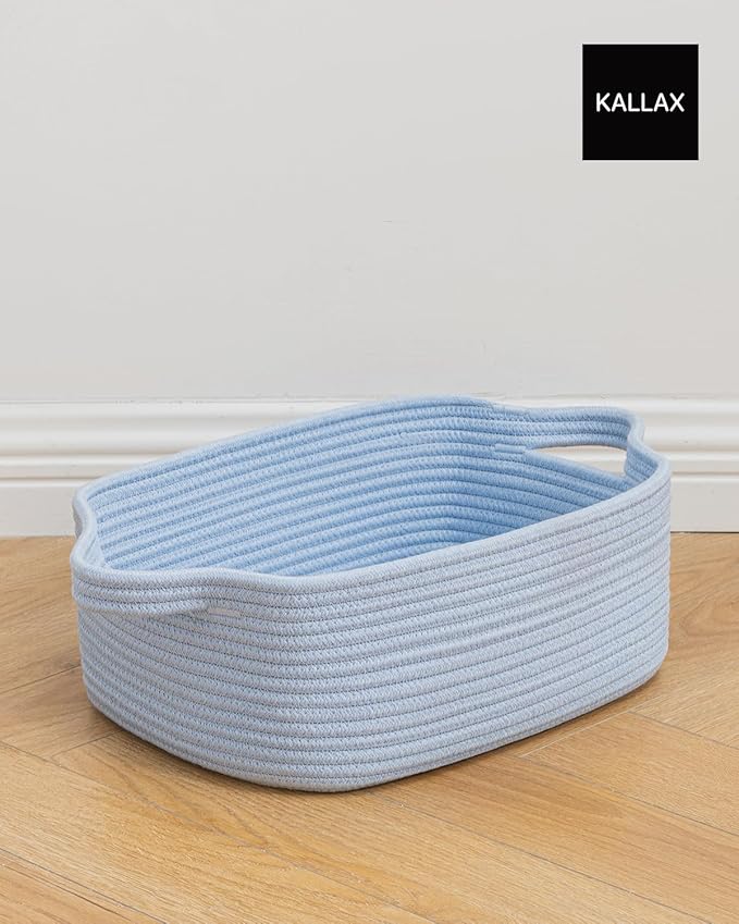 KALLAX Small Woven Basket, 14 x 10 x 5.6 Inches, Small Storage Baskets for Organizing, Gift Baskets Empty, Cute Rope Shelf Closet Storage Bins for Shelves, Dog Toy Basket, Light Blue