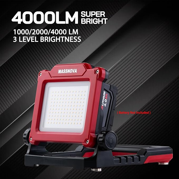 4000LM 25W Cordless Work Light, Compatible with Milwaukee,Dewalt and Makita 18-21V Power Battery, Magnetic Base, Portable Flood Light