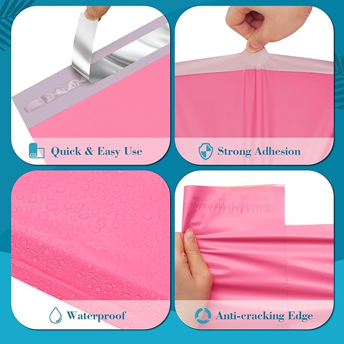 JinRuiKJ Poly Mailers with Handle 12x15.5 Inch 50 Pcs, Easy to Carry Packaging Bags for Small Business, Thank You Shipping Bags with Self Adhesive Strip, Tearproof and Waterproof - Pink