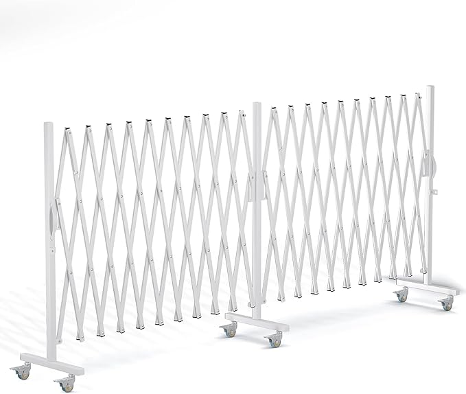 Expandable Barricade Gate,200"" Metal Safety Barrier Gate with Casters,Accordion Garden Yard Outdoor Indoor Fence Folding Security Dog Gates Wall Mount,White, Large