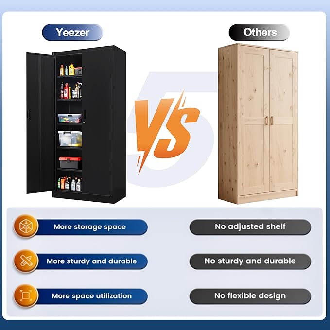 Metal Storage Cabinet, 71 Inch Tall Metal Storage Cabinet with Doors and Shelves, Pantry Cabinets for Kitchen Storage, Garage Cabinet for Living, Dining Room, Assemble Required