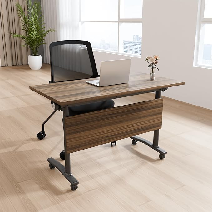 Conference Table, Modern Folding Meeting Tables with Flip Top, Mobile Podcast Table with Four Locking Wheels, Large Training Table for Meeting Room, Office, Classroom (4, A, 55.1in)