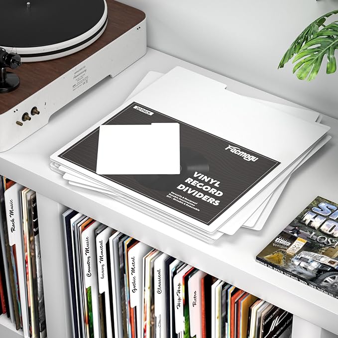 Facmogu 20PCS Vinyl Record Dividers, Upgrade Thicker 12" Plastic Vinyl Record Divider, Reusable DIY Blank Album Vinyl Separators for LP DVD Record Organization, Writable 33 RPM Record Dividers - White