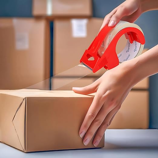 Darice Packing Tape with Dispenser, Heavy-Duty 2 Pack Packaging Tape 1.8” x 55 Yds Clear Tape for Moving, Shipping, and Box Sealing, 3-inch Core