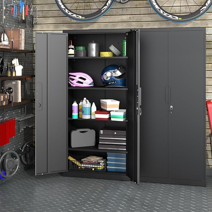 LUCYPAL 72" H Garage Storage Cabinet,Metal Storage Cabinet with Doors and 4 Adjustable Shelves,Steel Locking Cabinets for Home Office,Garage,School,Black
