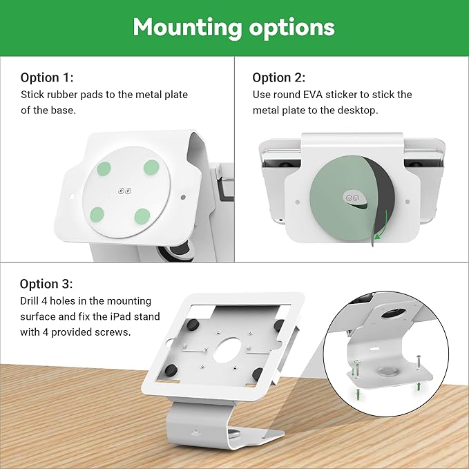Kiosk POS Tablet Stand Compatible with 10.2 inch iPad 7 8 9 Generation, Business Desktop Retail Tablet Stand with 360° Swivel Base, Metal, White, PSC101WT