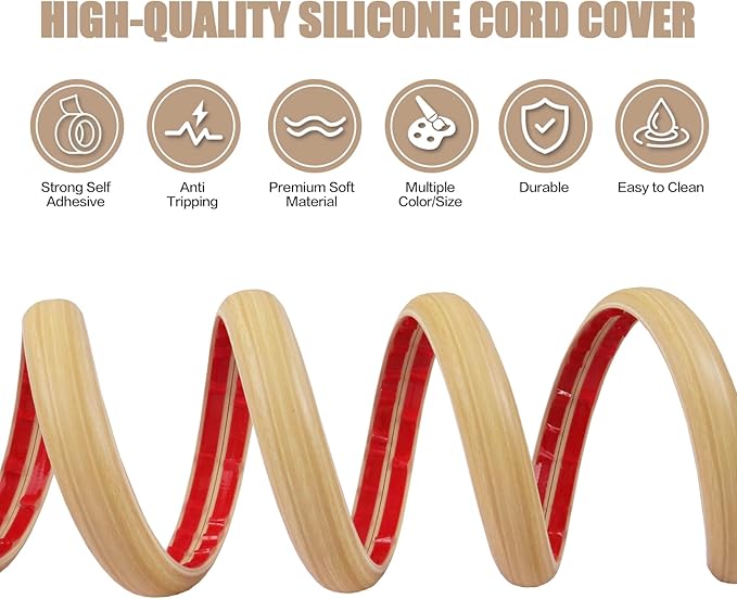 Floor Cord Cover Self Adhesive Cord Hider,20FT Cable Management, Extension Strip Protector for Wires, Prevent Cable Trips for Offices, Gyms, Exhibitions Cavity:0.39"(W) x 0.27"(H) WoodLightyellow
