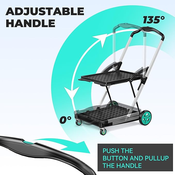 Collapsible Shopping Cart with Wheels, 8-in-1 200LBS Capacity Grocery Cart on Wheels with 2 Storage Crate, Folding Utility Cart for Shopping, Travel, Supermarket, Office, Teal