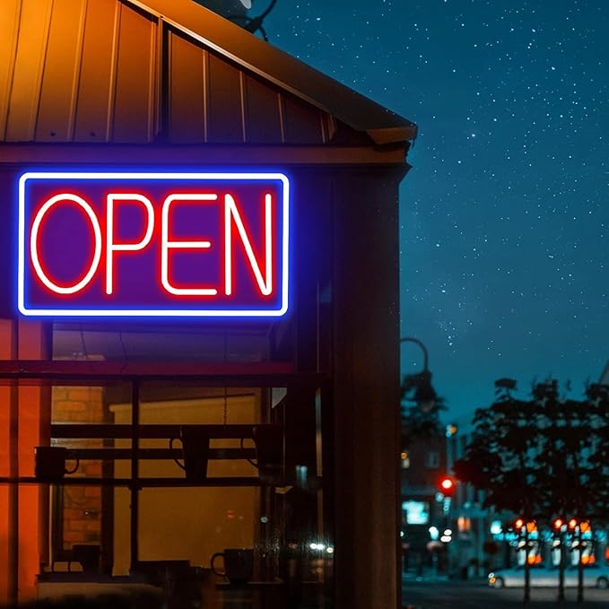 Open Signs for Business Ultra Bright LED Neon Open Signs for Business Storefront Window Glass Door Shop Store Florists Bar Salon Pubs with ON/OFF Switch (Blue/Red, 32 Inch)