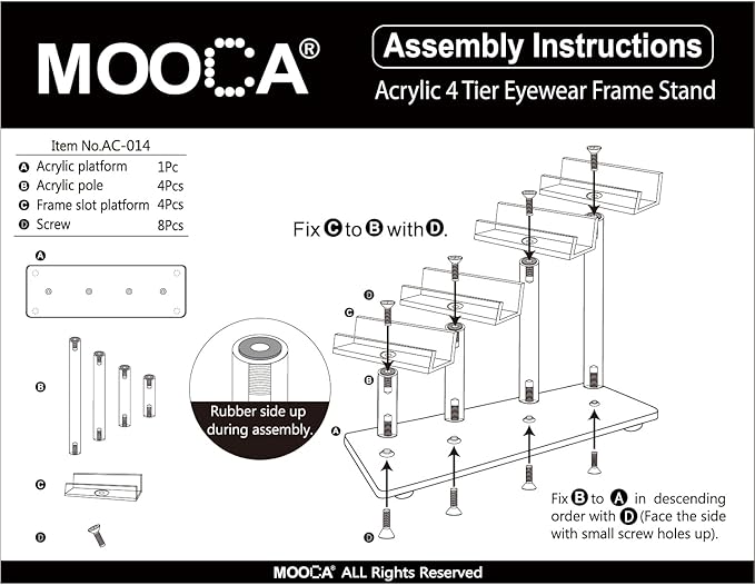 MOOCA 4 Tier Premium Acrylic Eyeglasses Frame Stand, Sunglasses Rack, Sunglasses Stand Acrylic Eyewear Display, Eyeglasses Rack Holder, Glass Display, 9 in H