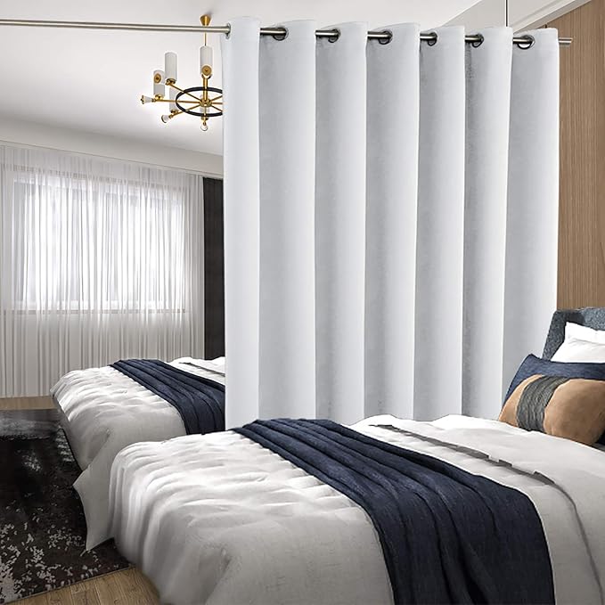 BGment Greyish White Sliding Door Curtain 108 Inch Long - Wide Room Darkening Room Divider Curtain for Bedroom Privacy Themral Insulated Grommet Separator Drape, 1 Panel, 100 X 108