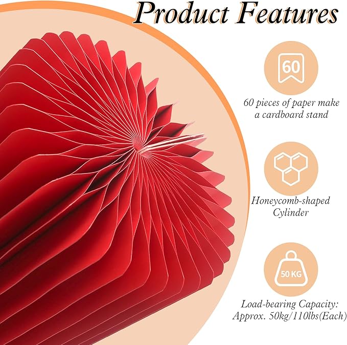 magalo Cylinder Stands for Party 3PCS Foldable Cardboard Columns Round Display Pedestal Stand Cylinder Tables for Wedding Birthday Baby Shower Dessert Cake Decoration-Red