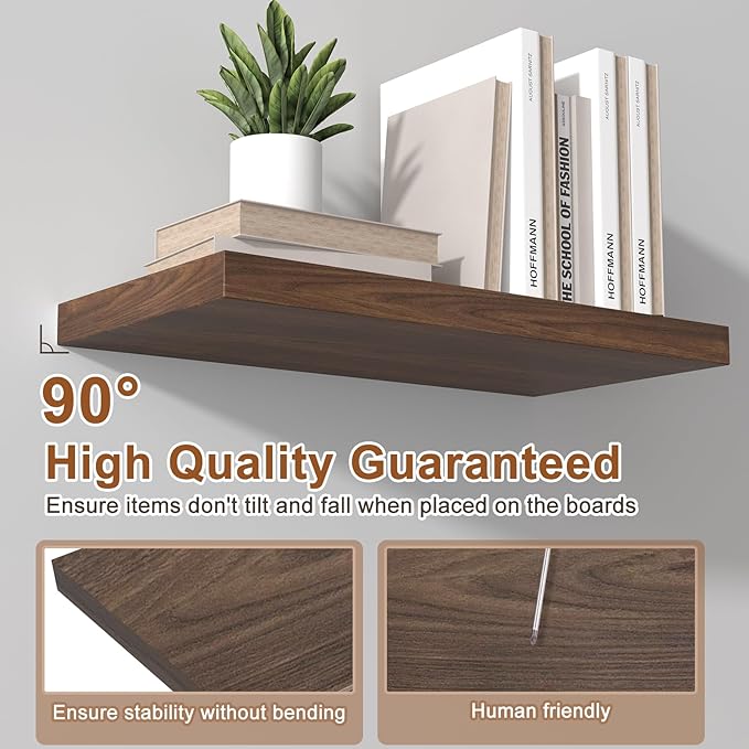 12 Inch Deep Floating Shelves for Wall 3 Pack Floating Shelfs Large Storage Space Wall Decor Display Shelf for Bathroom Living Room Bedroom Kitchen 30" W x 12" D x 1.2" H Walnut